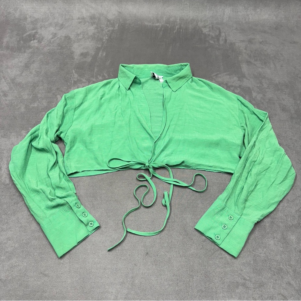 Princess Polly long sleeve top Green Women's Cropped Tie Front Blouse size 8